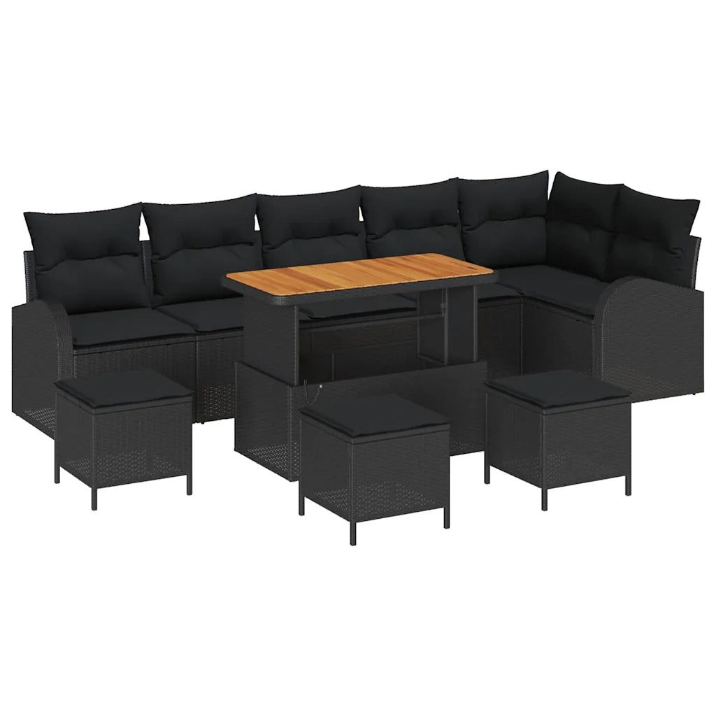 Set Divano da Giardino con cuscino con cuscino 10 pcs Nero 3364369