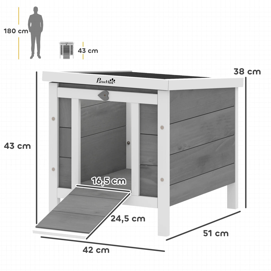 Casetta per conigli da esterno ¨C Xylo ¨C legno grigio con tetto e rampa 42x51x43 cm
