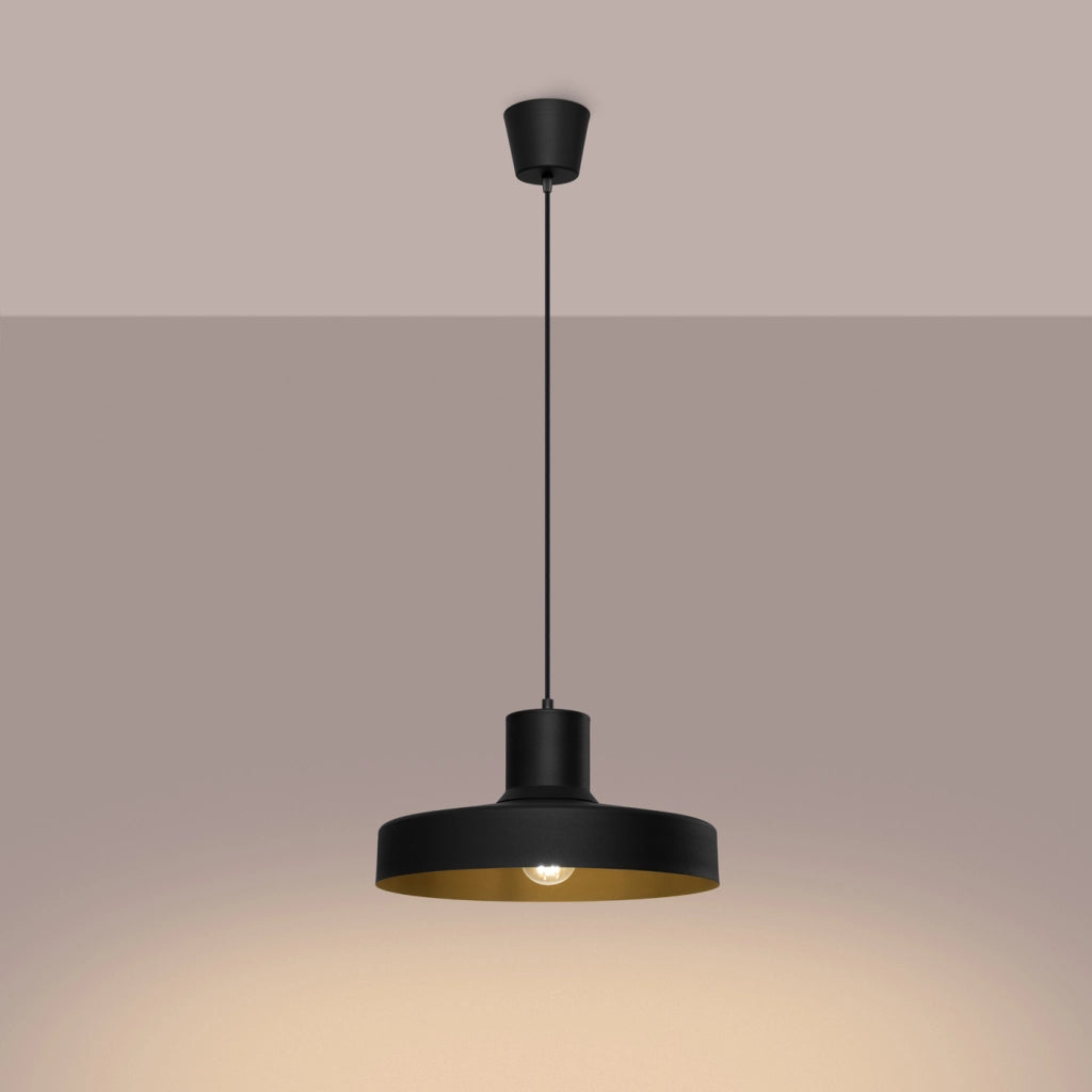 Lampada a sospensione BILO in acciaio nero E27 moderna rotonda 35x120cm