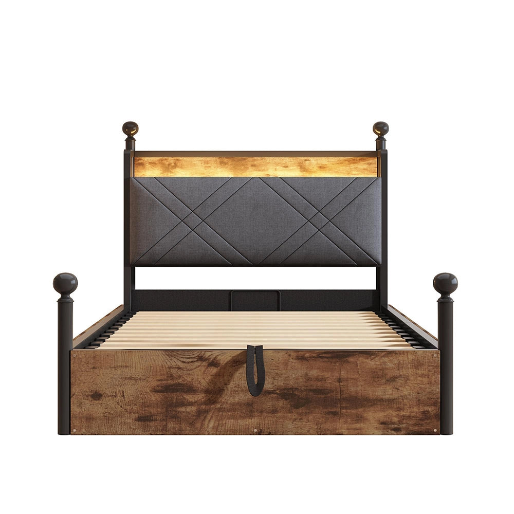 Letto ferro 90x190cm?- Xylo - idraulico LED USB baldaquin nero