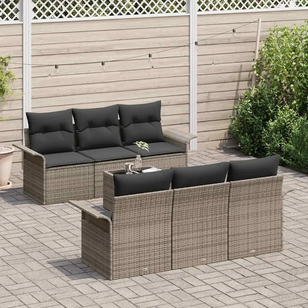 Set Divano da Giardino con cuscino 7 pcs Grigio polyrattan