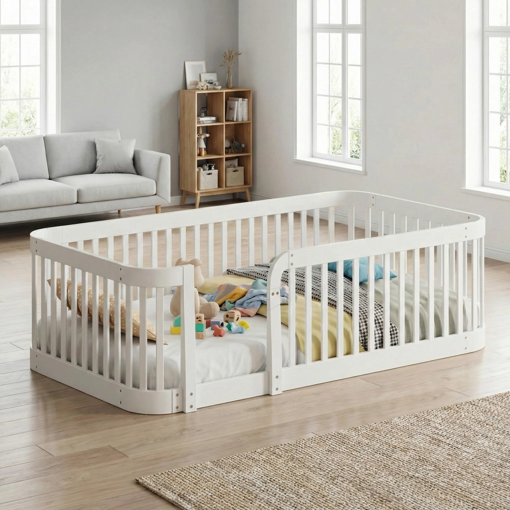 Recinto modulare per bambini 205x145x52 cm bianco con bordi arrotondati, legno,