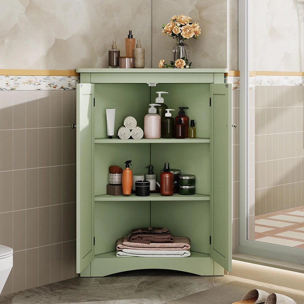 Armadio angolare per bagno - Xylo - 61,5x90 cm - Verde - 2 ante 3 ripiani
