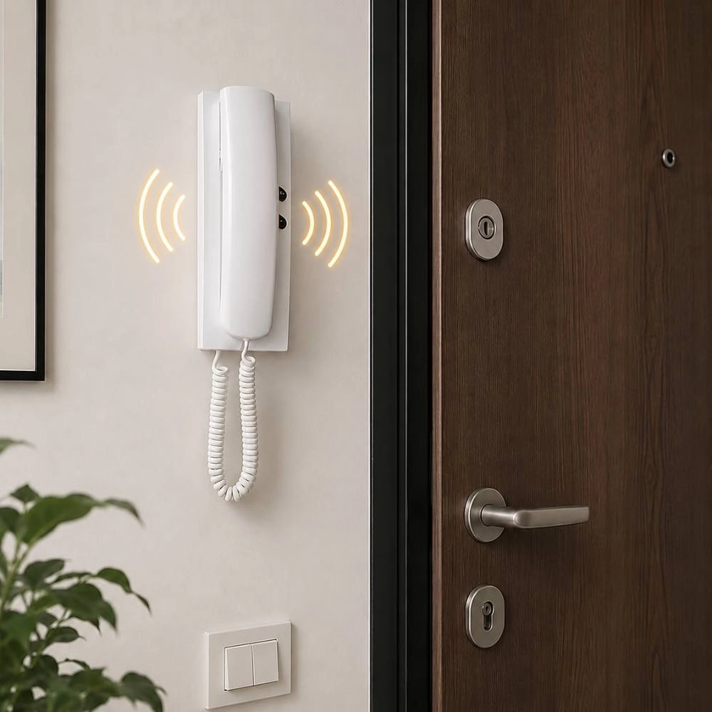 Citofono da parete bianco con doppio pulsante multifilo