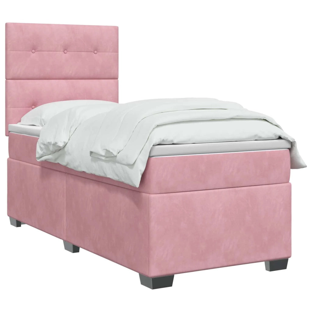 Letto box spring con materasso Rosa 90 x 200 cm Velluto 3455035
