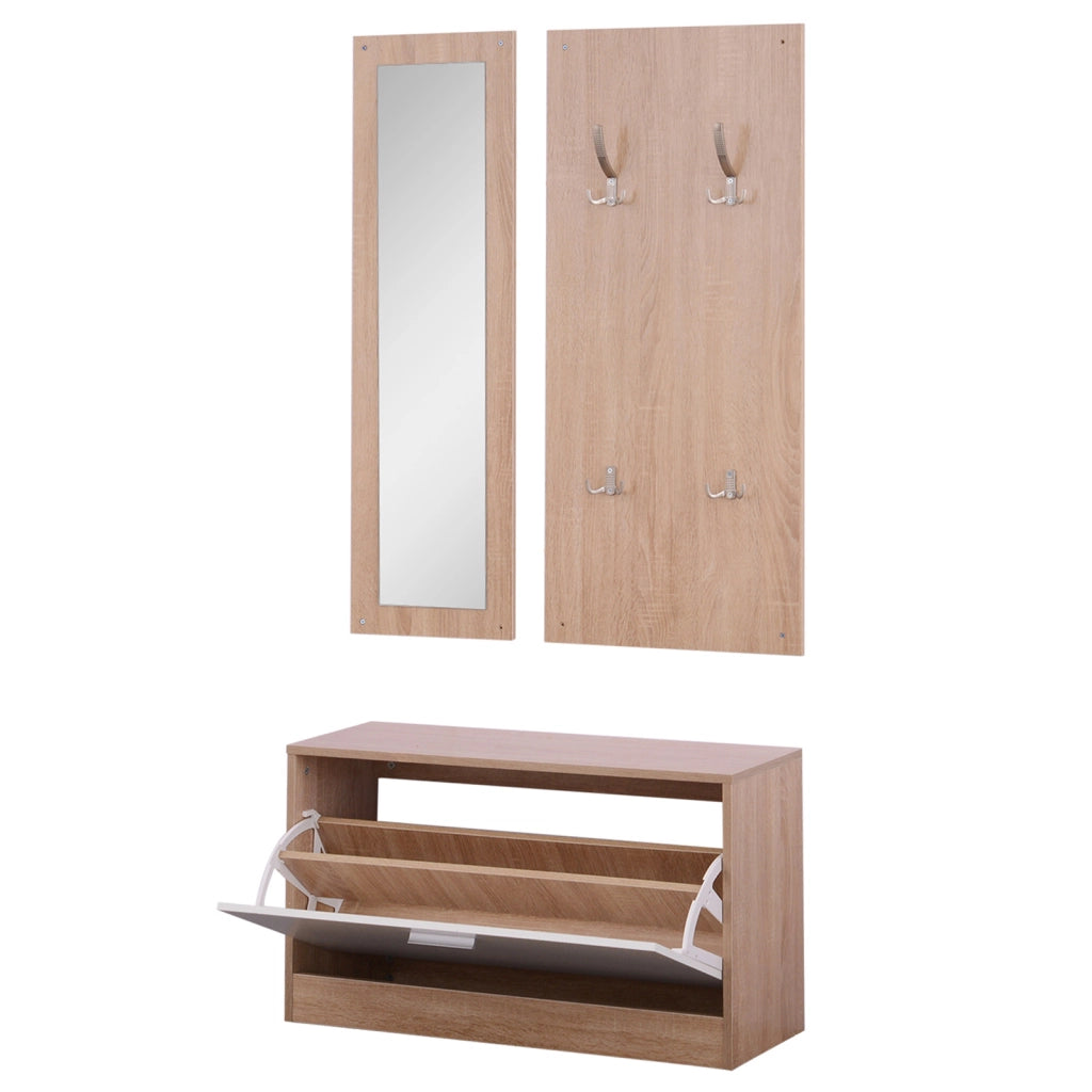 Mobile per Ingresso con Scarpiera, Appendiabiti e Specchio ¨C Minimal ¨C Legno, 80x27x46.5 cm