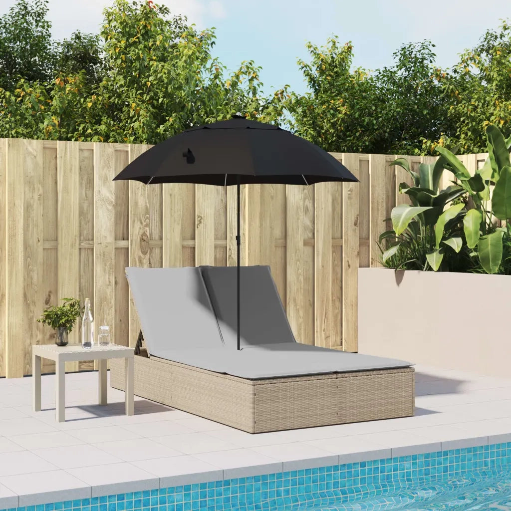 Lettino Prendisole Doppio Cuscini e Parasole Beige Polyrattan 368084