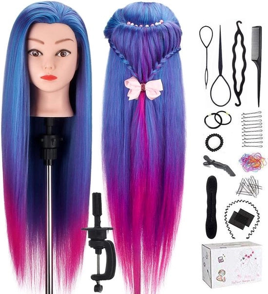 Capigli di Pratica per Capelli - Testa di Capelli Pratica - Capigli di Pratica con Capelli Realistici - Blu/Rosso