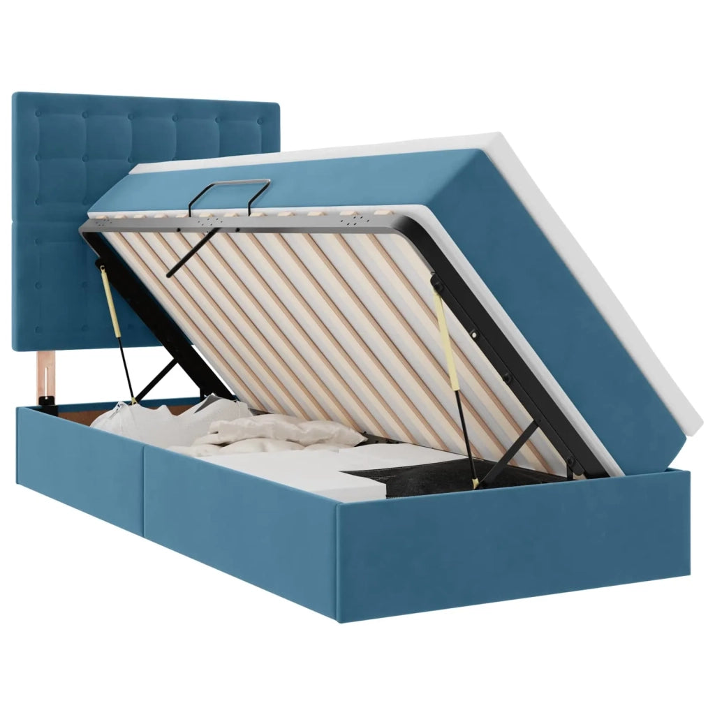 Letto con contenitore e LED Blu Scuro 90 x 200 cm Velluto