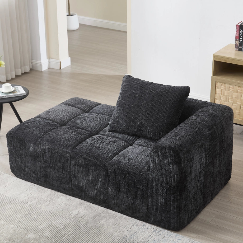 Chaise Longue Divano con Cuscini ¨C MINIMAL ¨C Nero, Tasche Laterali