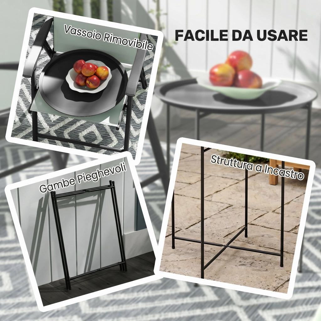 Tavolino da caff¨¨ rotondo ¨C Xylo ¨C Acciaio nero con vassoio estraibile ?46x50 cm