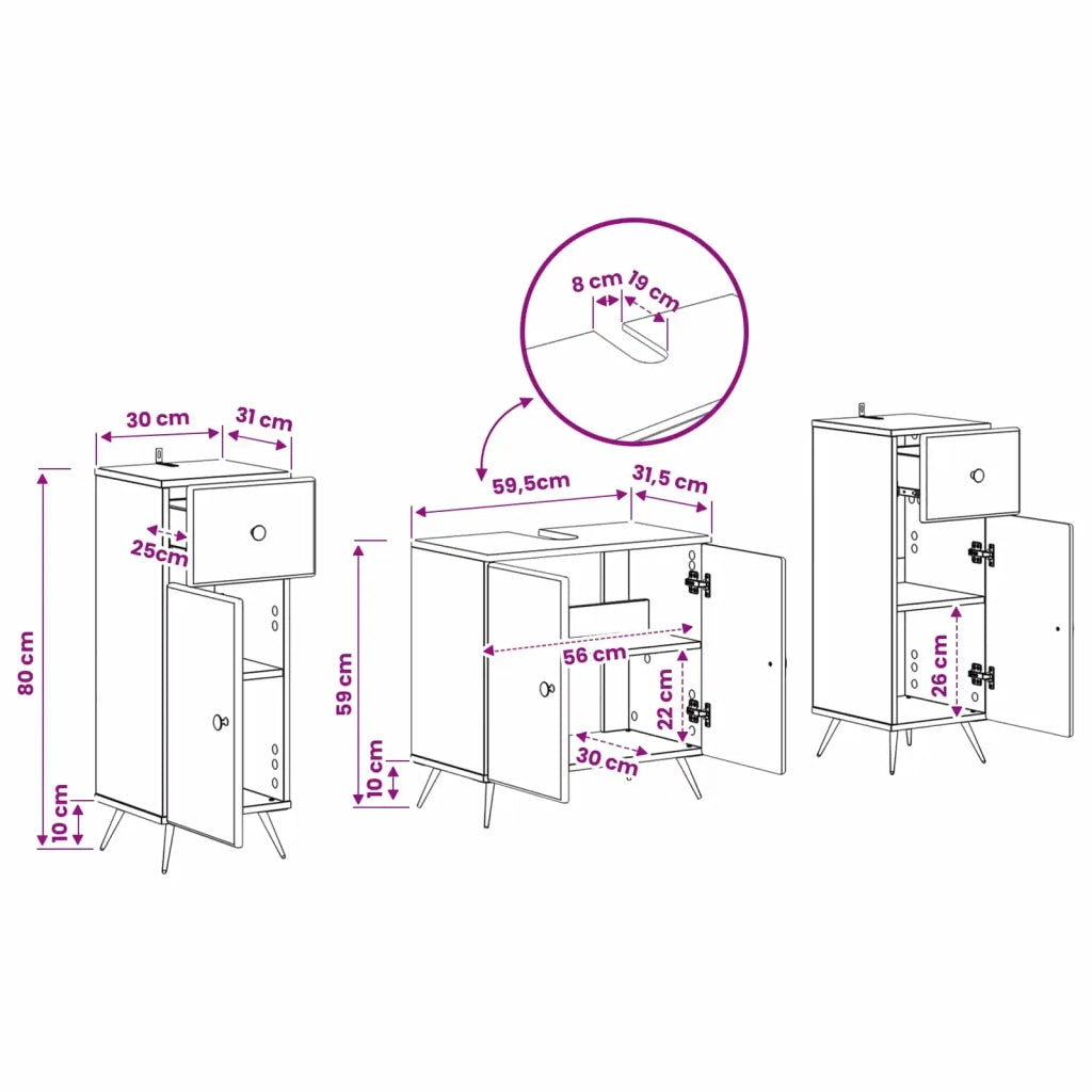 Set di Armadi da Bagno da 2 Pezzi BREDA Nero 3418045