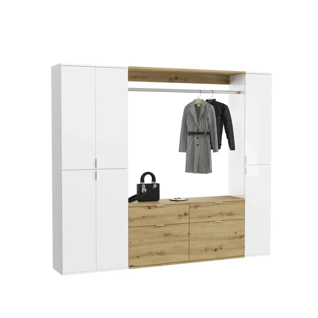 Armadio con 6 ante, 4 cassetti e 1 guardaroba – Bianco e rovere – BODITE