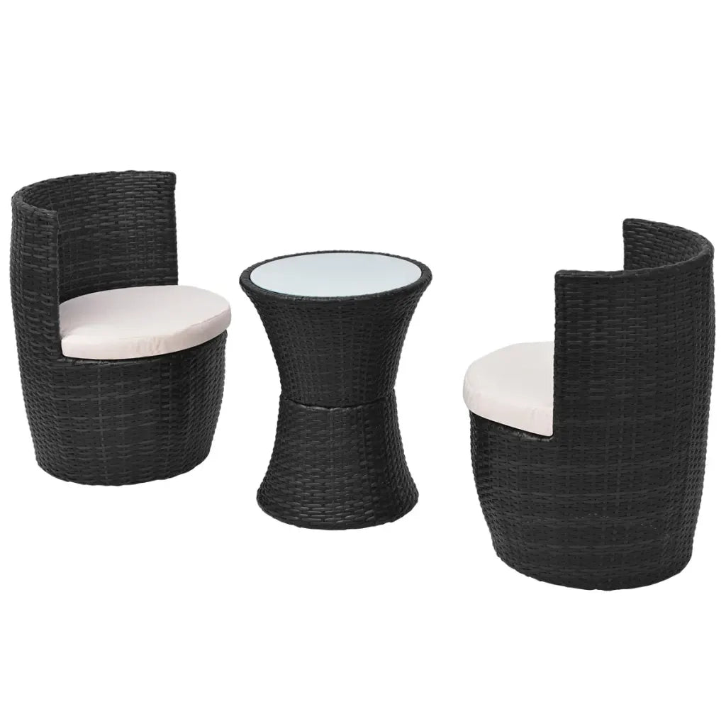 Set da Bistrot 3 pz con Cuscini in Polyrattan Nero