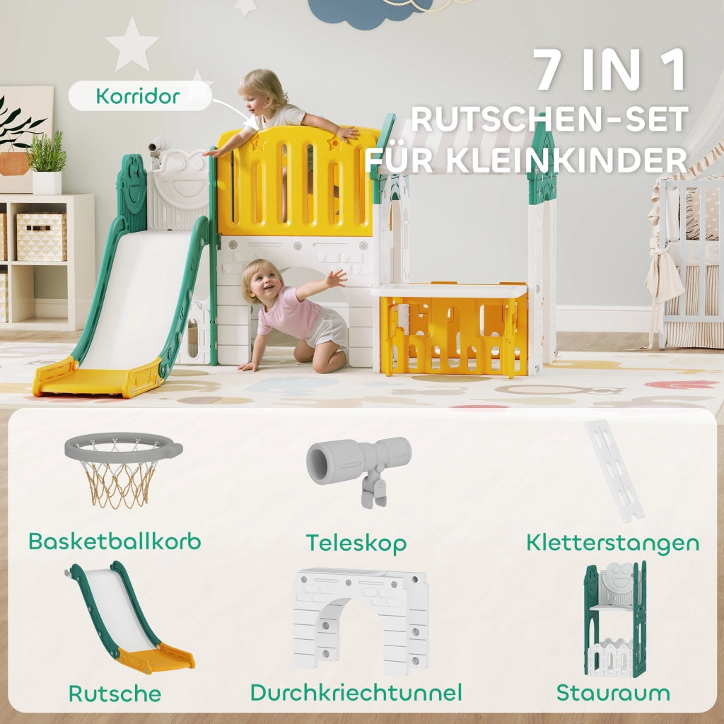 Casetta per Bambini con Scivolo e Tappeto ¨C Minimal ¨C Giallo e Verde