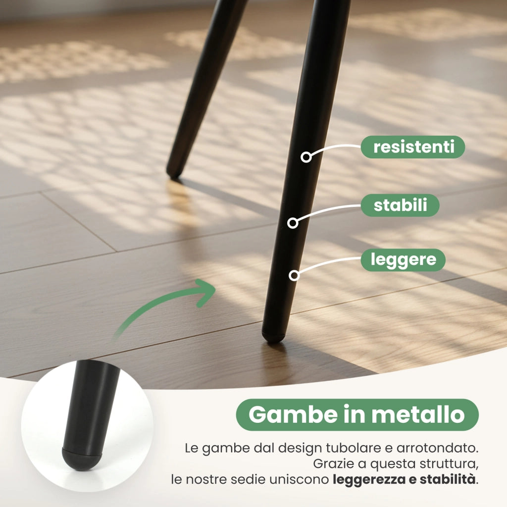 Sedia in velluto trapuntata LIVO Beige gambe nere
