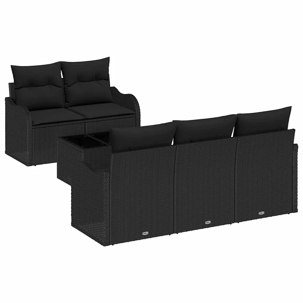 Set Divano da Giardino 6 pcs Nero Polyrattan, Acciaio e Vetro 3354252