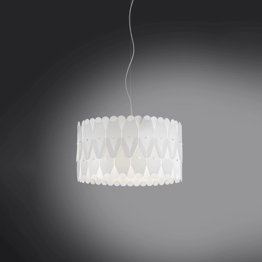 Sospensione Moderna Amanda Polilux ® Bianco E Metallo Cromo 1 Luce E27 D40Cm