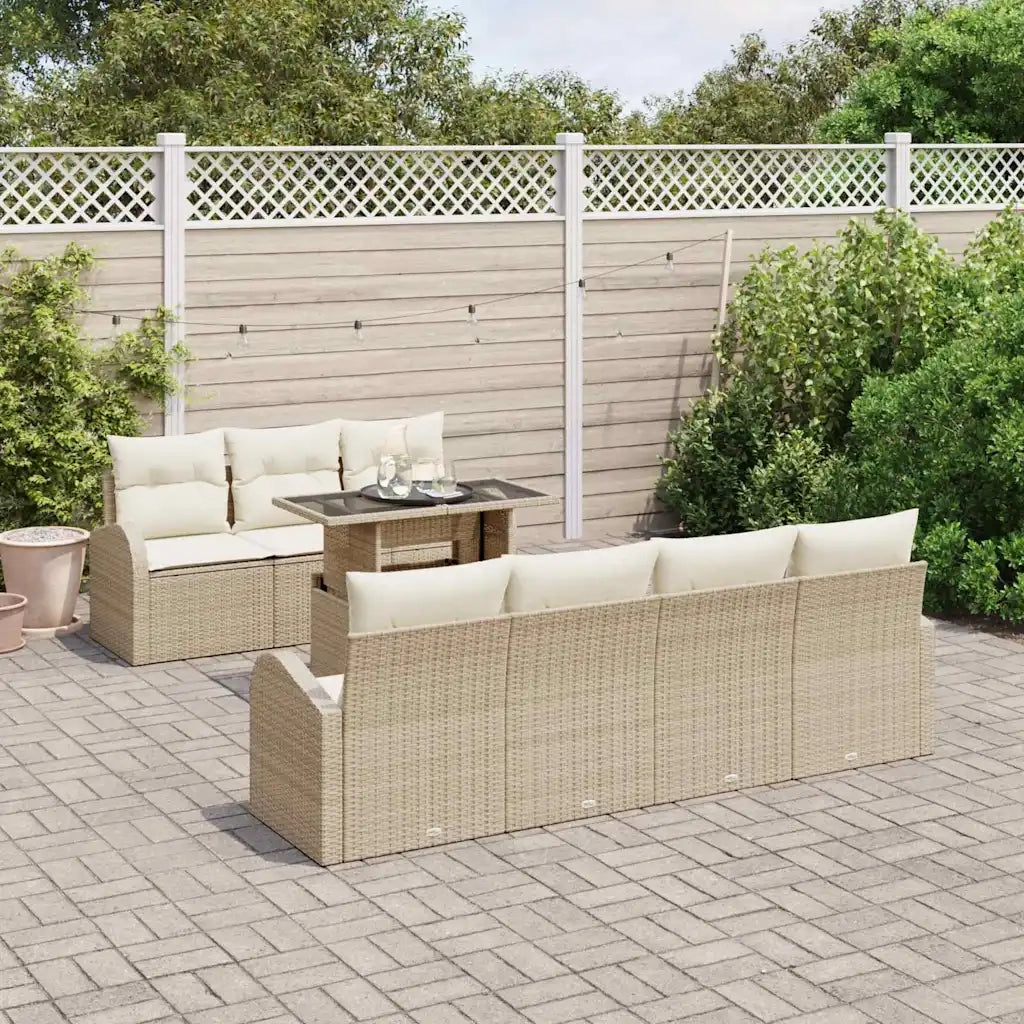Set Divano da Giardino 8 pcs Beige Rattan in Polipropilene