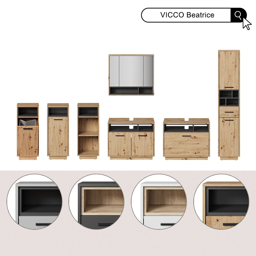 Vicco Comodini camera da letto Bianco 36 x 68 cm Set di 2