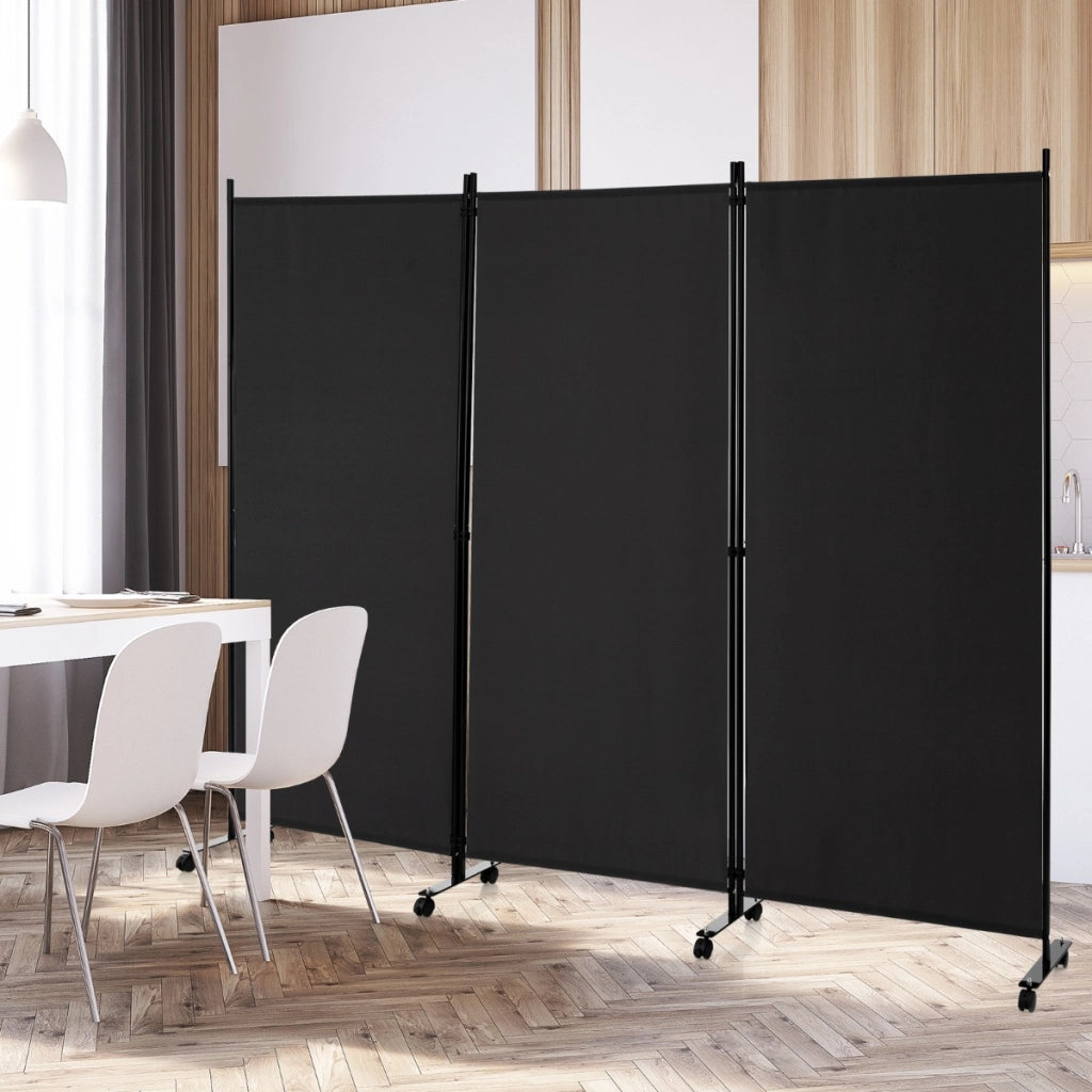 Divisorio a 3 pannelli in tessuto portatile con ruote per privacy, Divisorio indipendente per casa e ufficio Nero