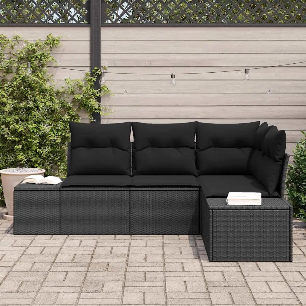 Set Divano da Giardino con archiviazione 4 pcs Nero polyrattan