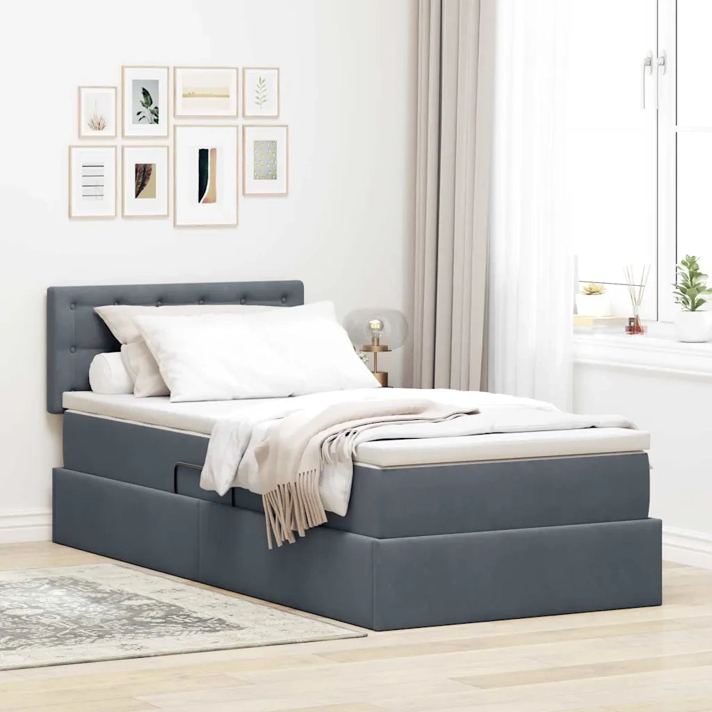 Letto con Contenitore Grigio scuro 90 x 200 cm Velluto