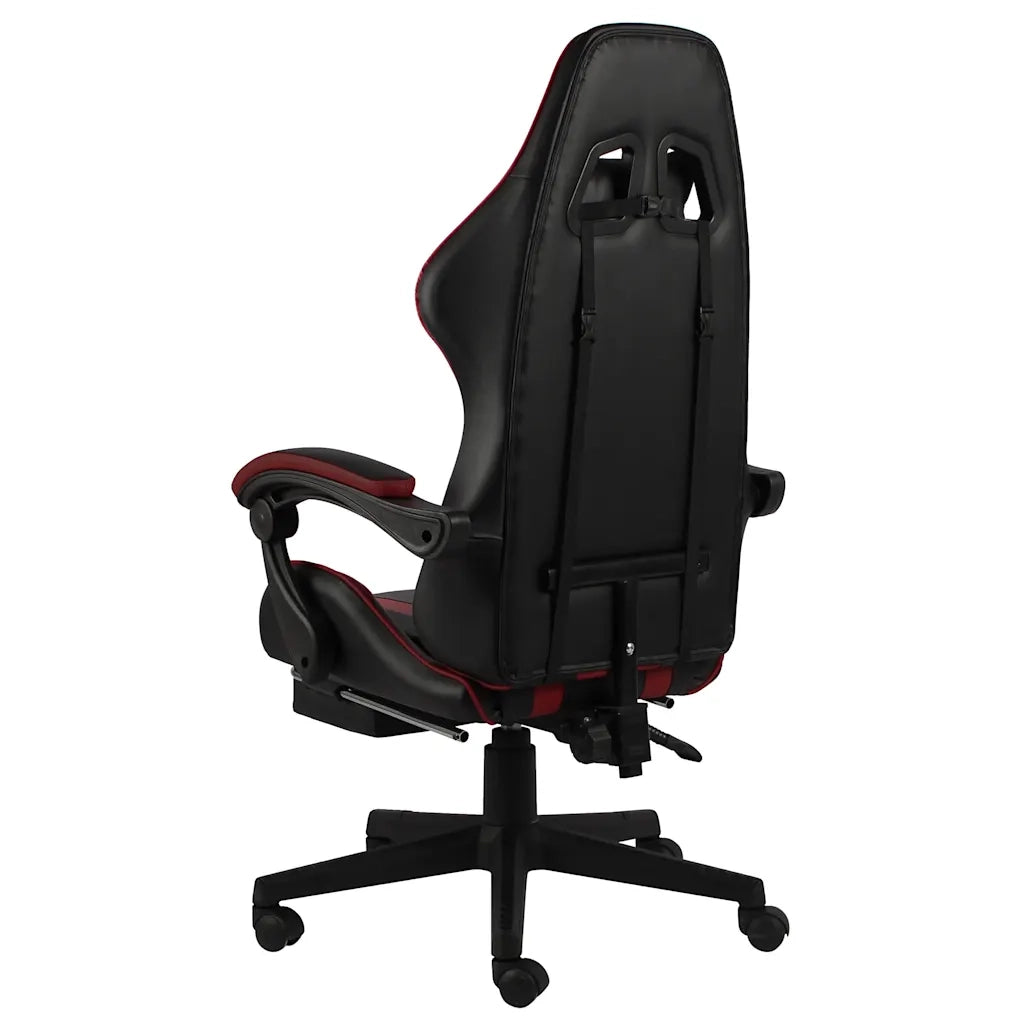 Sedia da Ufficio | Sedia da Gaming con Poggiapiedi Nero e Rosso Vino in Similpelle
