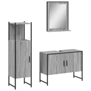 Set Mobili da Bagno | Armadio da bagno 3 pz Grigio Sonoma in Legno Multistrato