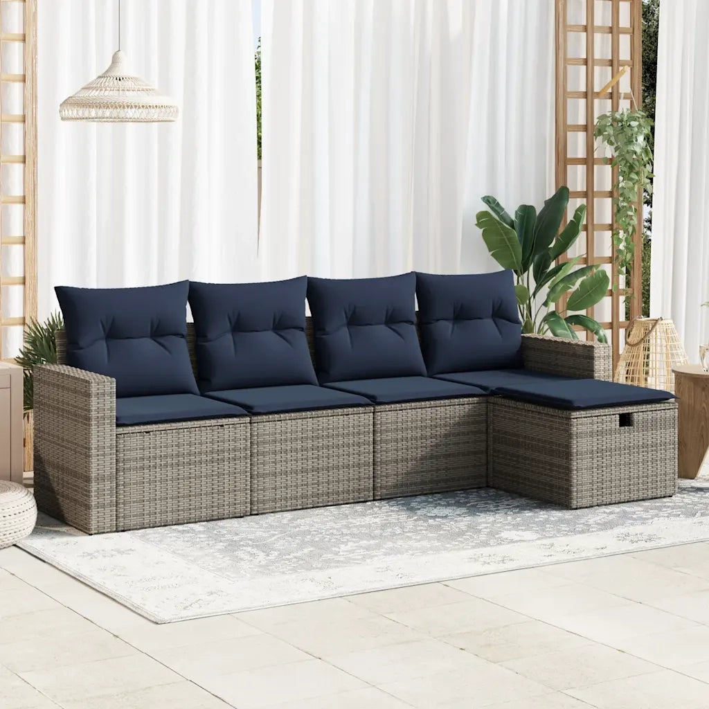 Set Divano da Giardino 5 pz con Cuscini Grigio in Polyrattan 3325367