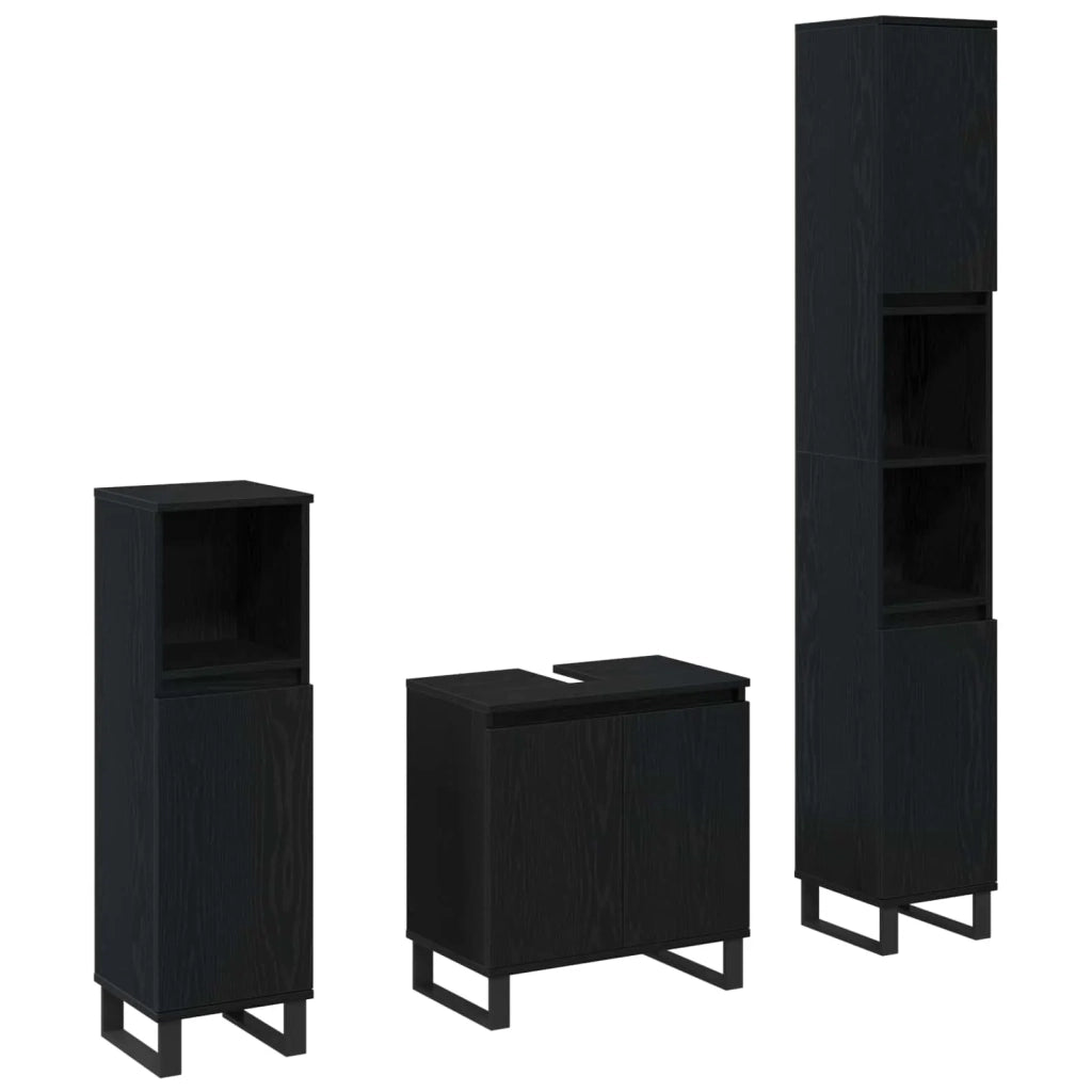 Set di mobili per il bagno Montaggio a parete 3 pcs Rovere Nero 3333100
