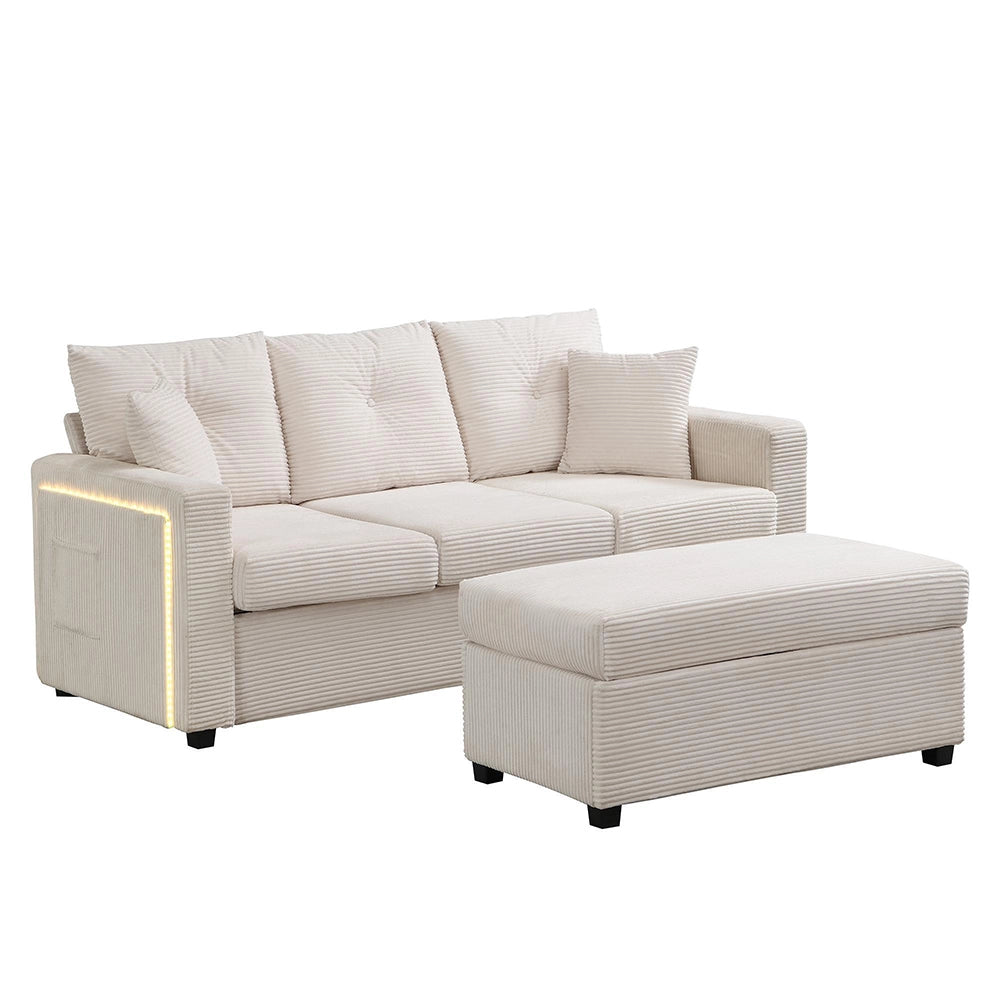 Set divano LED - Xylo - 3 posti + pouf, modulare a L