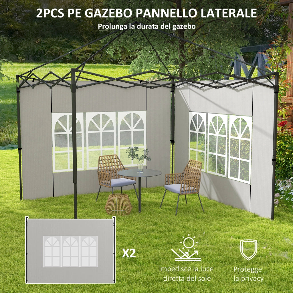 Set 2 Pareti Laterali per Gazebo con Finestre ¨C Xylo ¨C PE Bianco 293x193 cm