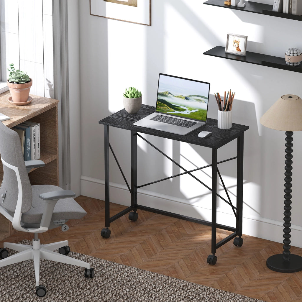 Scrivania Pieghevole con Ruote ¨C Minimal ¨C Nero 80x40x75 cm