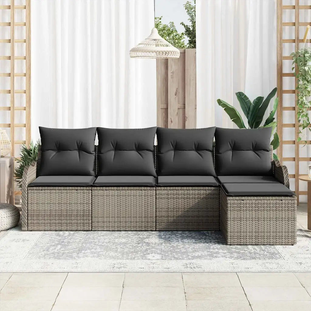 Set Divano da Giardino con cuscino 5 pcs Grigio Poly Rattan