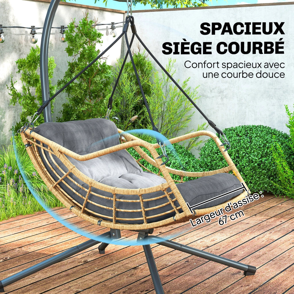 Poltrona sospesa con supporto in resina intrecciata ¨C Xylo ¨C grigio con cuscino e regolazione altezza
