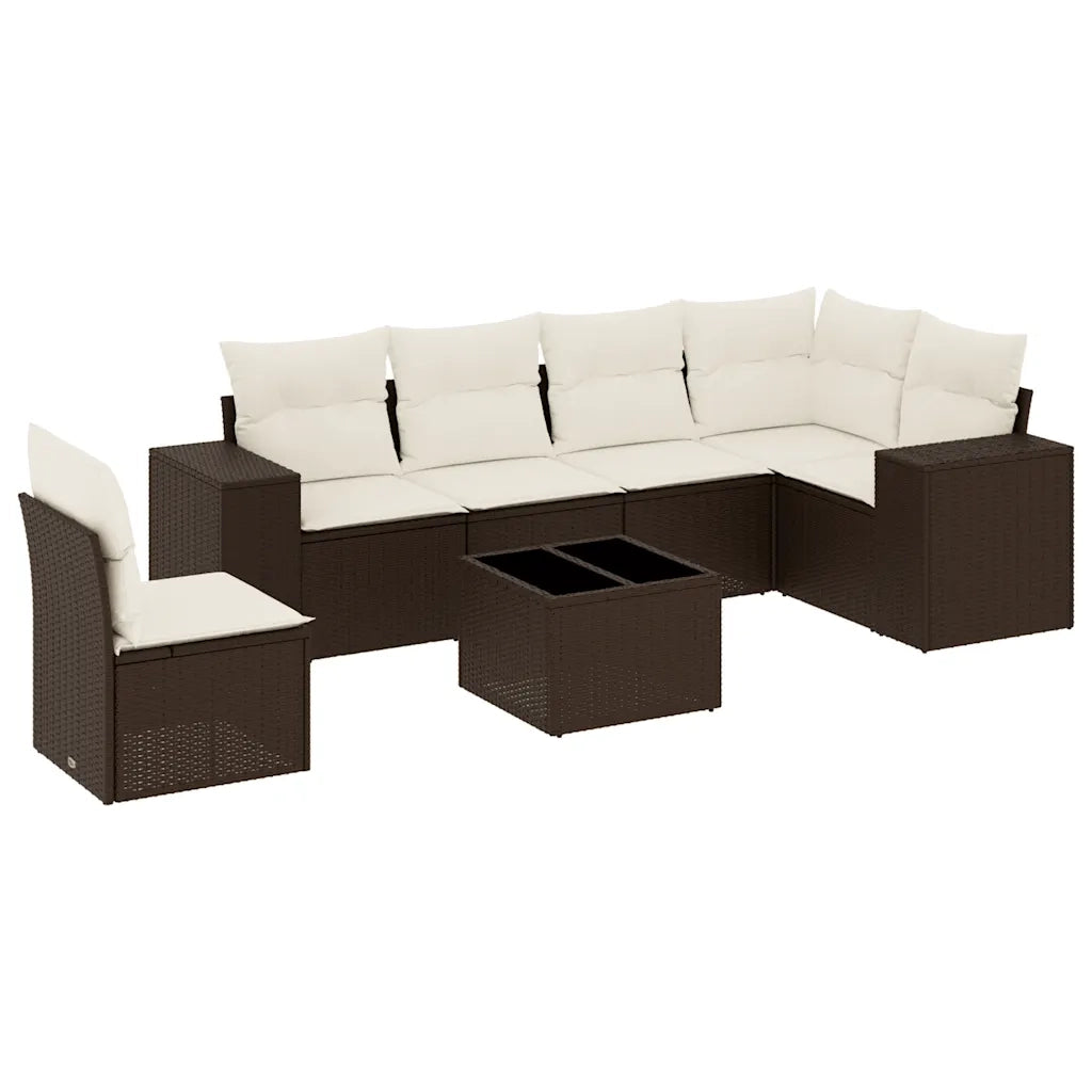 Set Divani da Giardino 7 pz con Cuscini Marrone in Polyrattan 3222642