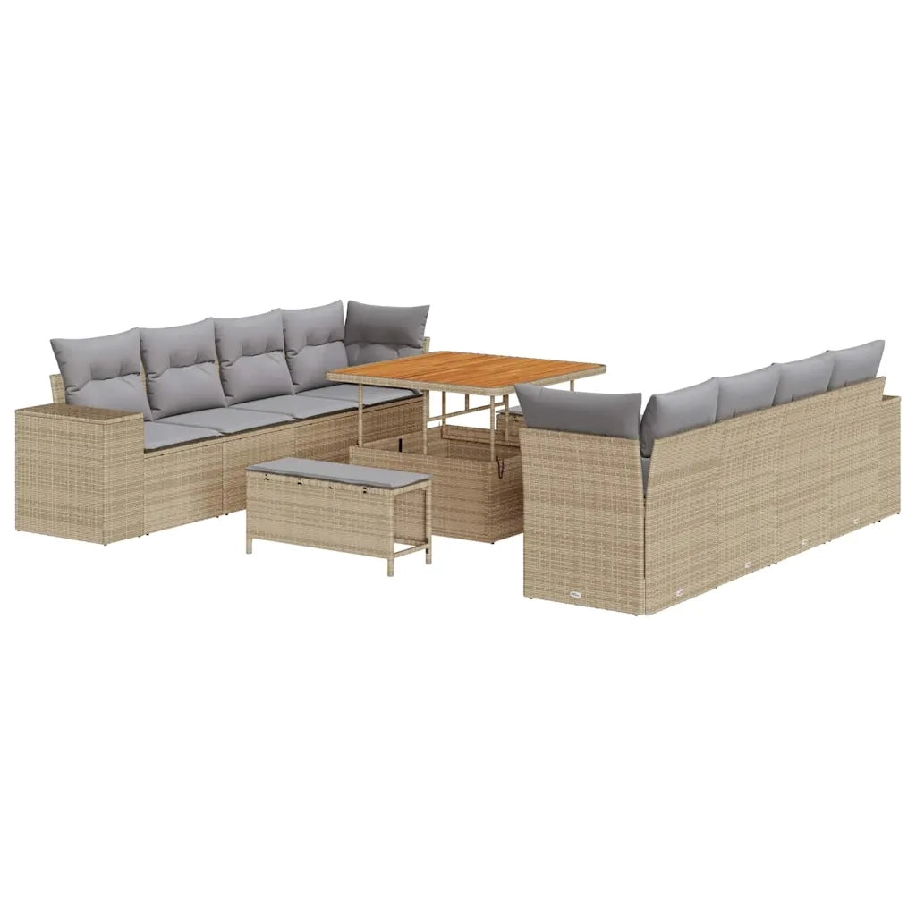 Set Divano da Giardino 11 pcs Beige e Grigio Chiaro polyrattan
