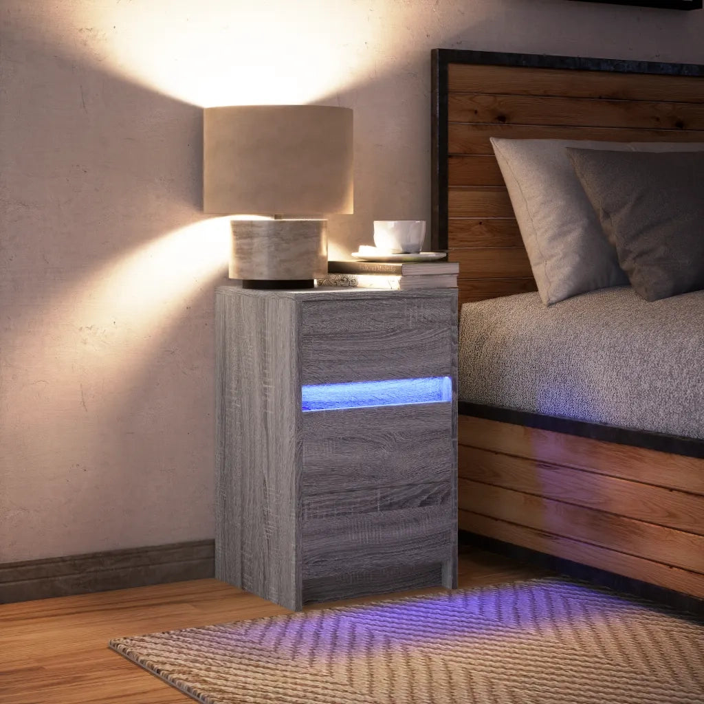 Comodino con Luci LED Grigio Sonoma in Legno Multistrato 852017