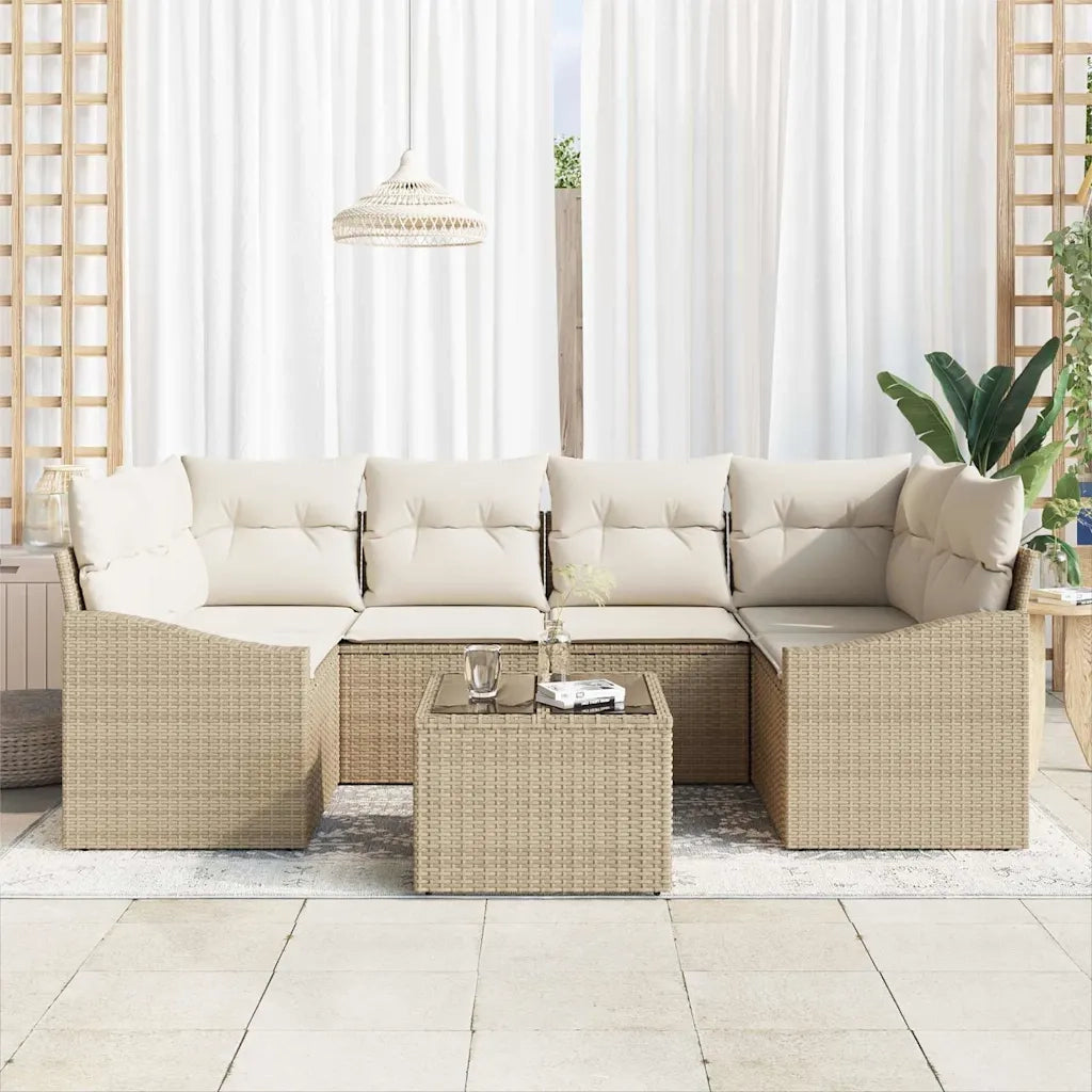 Set di divani con cuscino 7 pcs Beige e Crema polyrattan 3355290