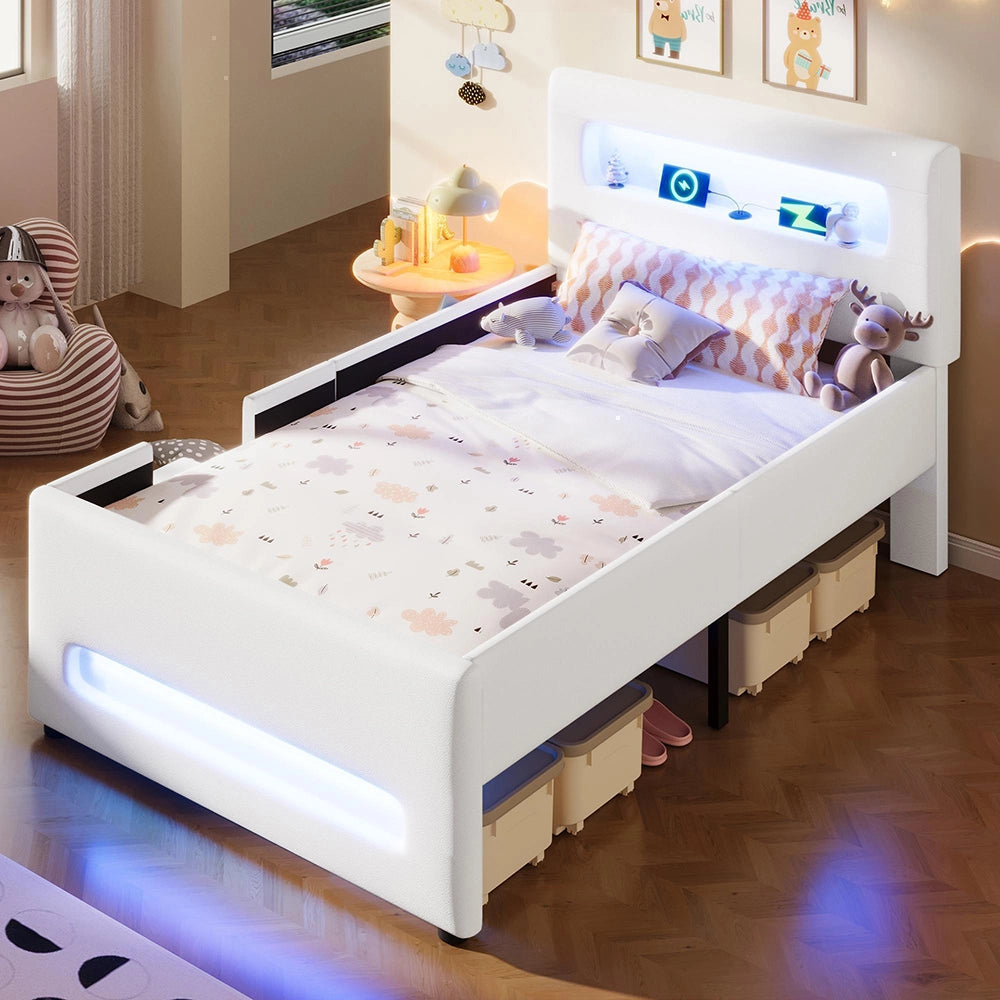 Letto imbottito 90x200cm?- Xylo - scala LED 2 cassetti bianco