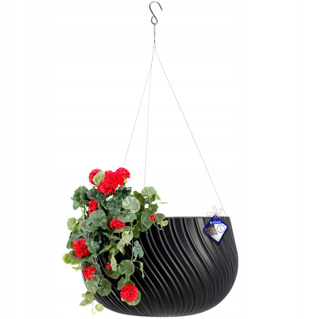 Vaso da fiori KADAX con inserto, rotondo, sospeso, per balcone o terrazzo, grigio, 29,5 cm.