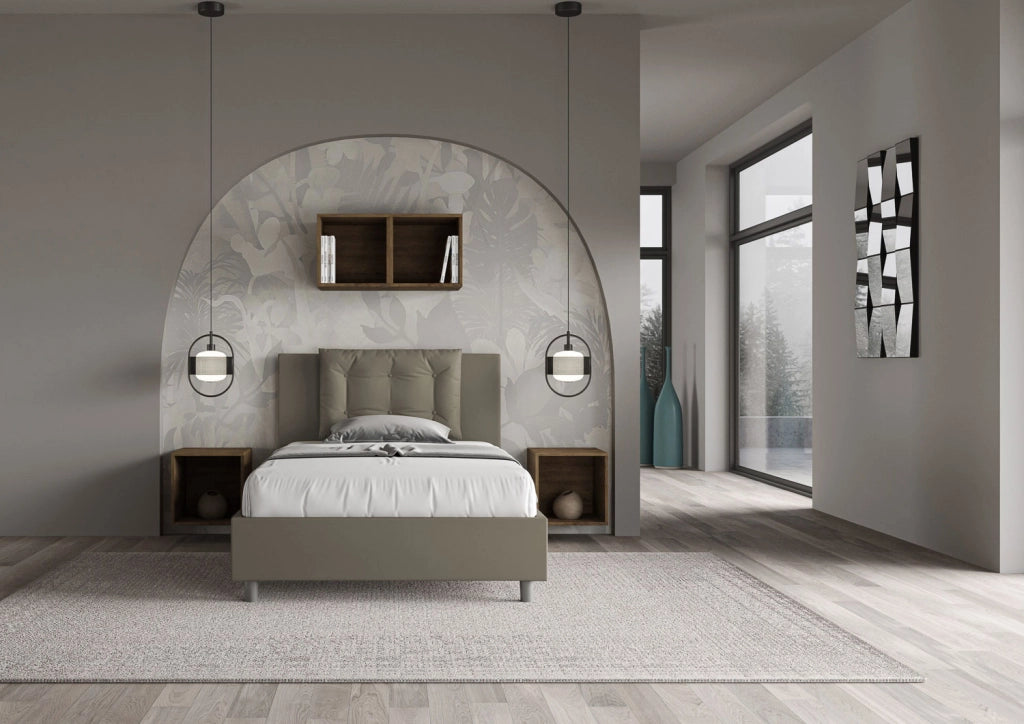BS COM Letto una piazza e mezza contenitore imbottito 120x200 similpelle cappuccino