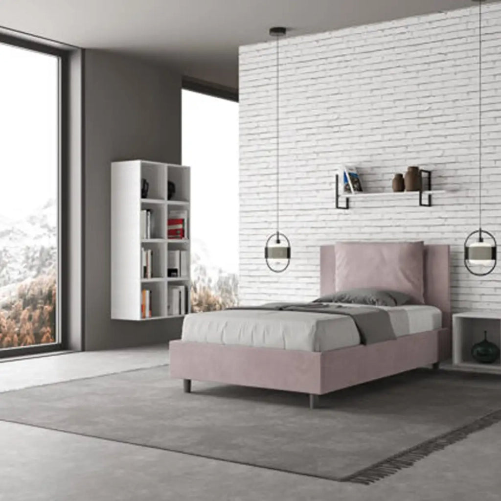 Letto una piazza e mezza senza rete imbottito 120x210 microfibra glicine Antea