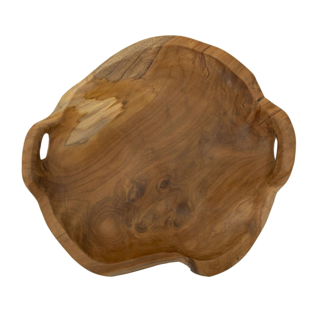 Vassoio svuotatasche Wahan in teak riciclato con manici 42x36x7 cm — pezzo unico