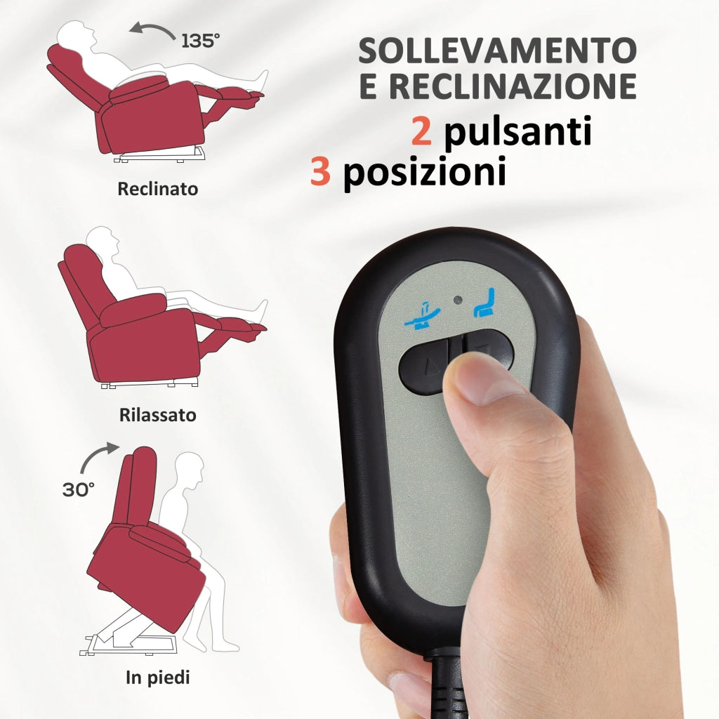 Poltrona Alzapersona Elettrica Reclinabile con Telecomando ¨C Xylo ¨C Tessuto Rosso