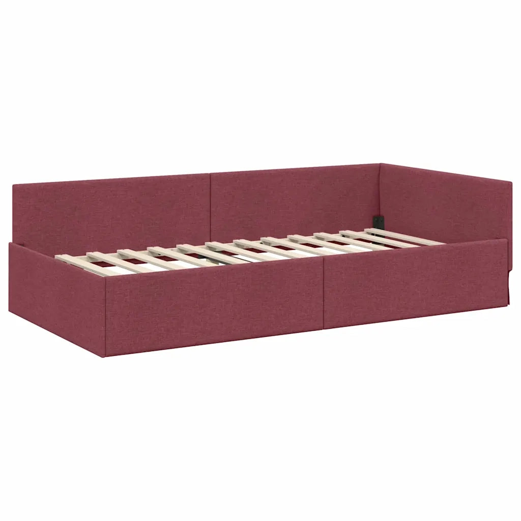 Struttura Letto Angolare con Materasso 2 pcs Rosso Tessuto