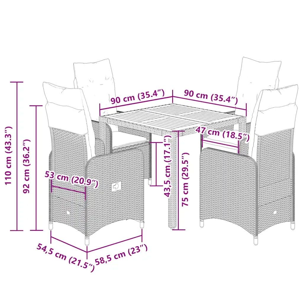 Set da Bistrò da Giardino 5 pz con Cuscini Beige in Polyrattan