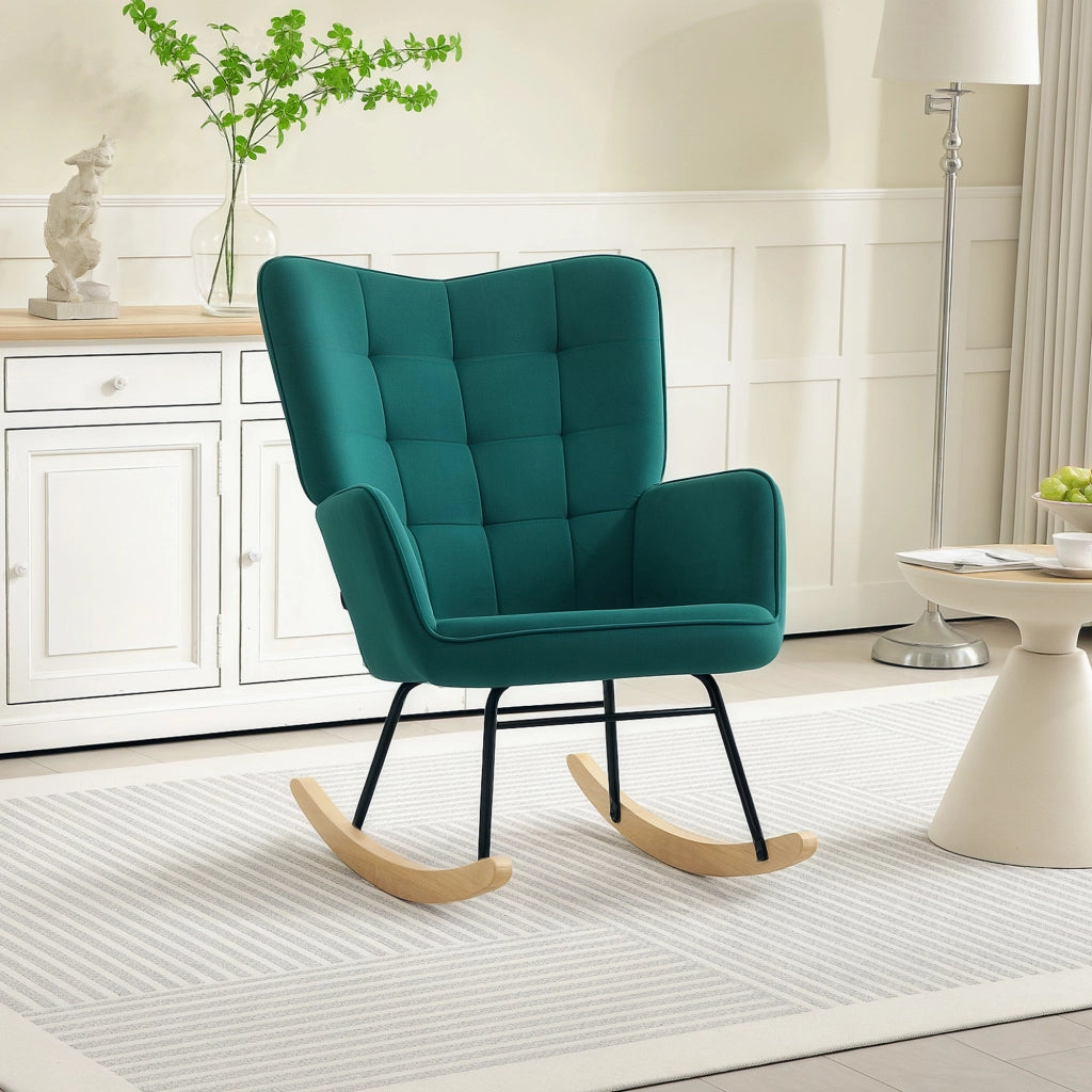 Poltrona a dondolo ¨C Zephmum ¨C Veluto, struttura in acciaio, 71x98x101 cm, Verde