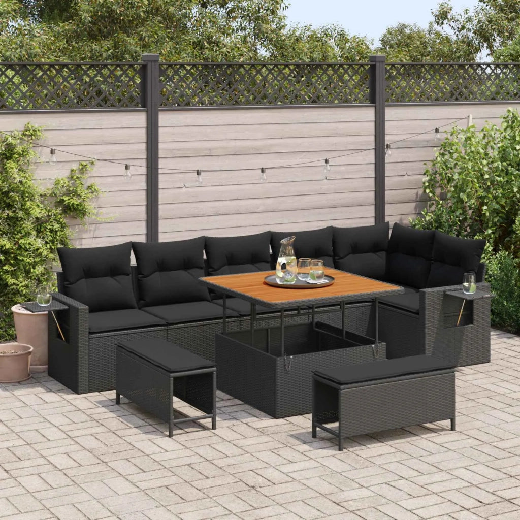 Set Divano da Giardino 9 pcs Nero polyrattan 3361754